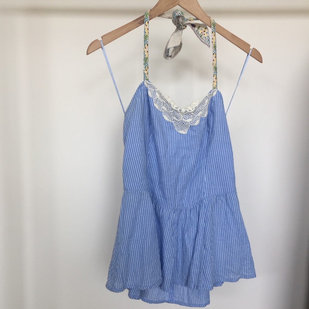 Free People Striped Halter Tank w/Peplum Side Zip